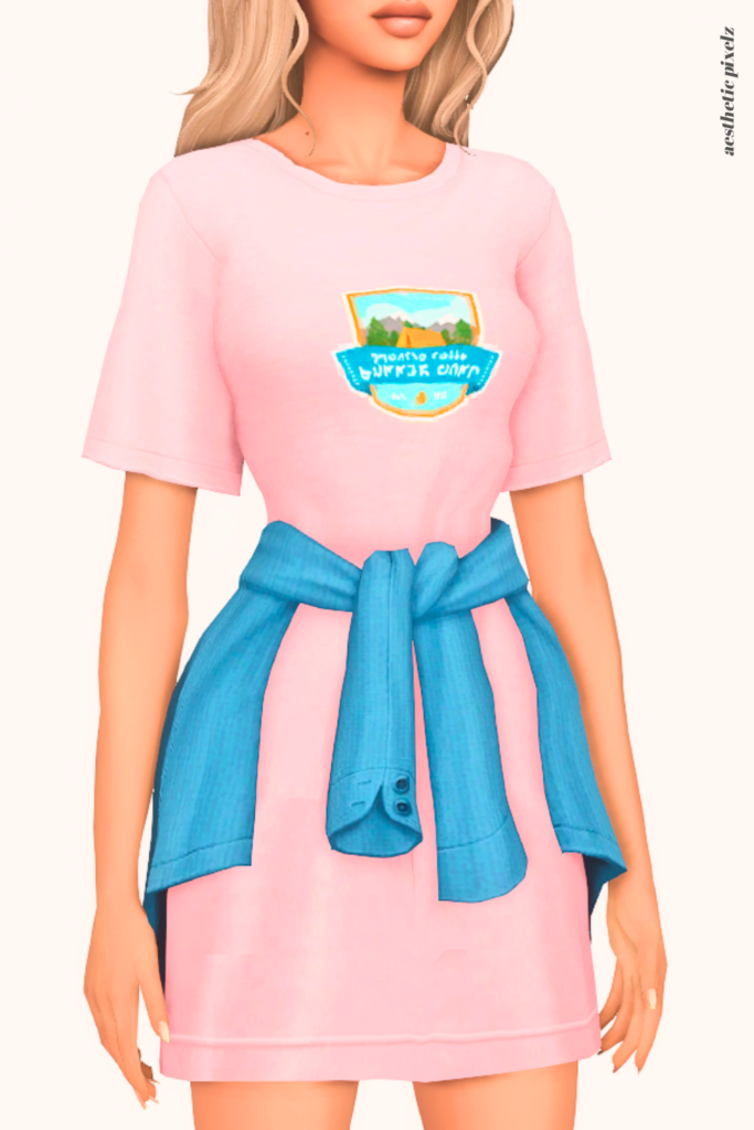 a female sim wearing a custom content dress in the sims 4 that is short and casual style