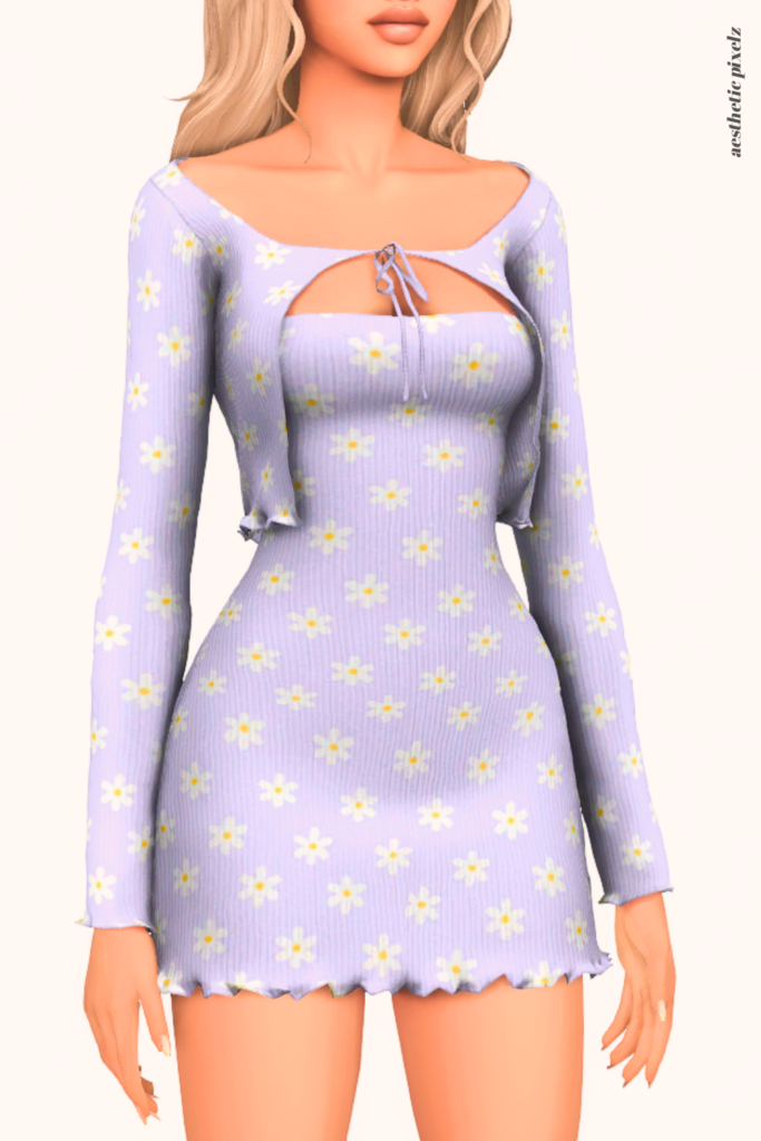 a female sim wearing a custom content dress in the sims 4 that is short and casual style