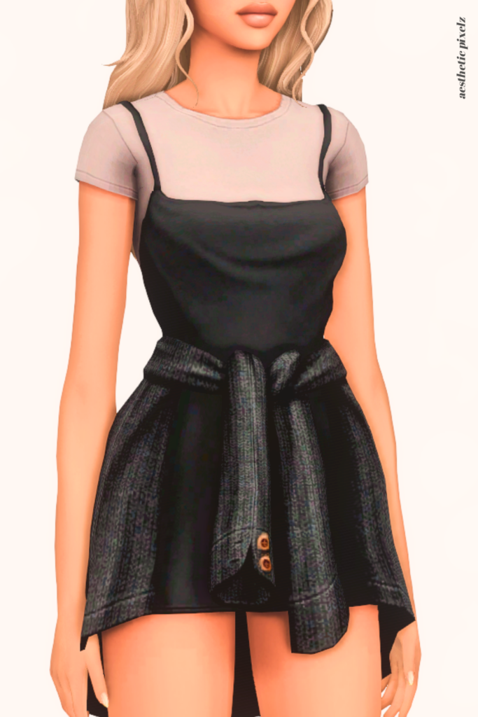 a female sim wearing a custom content dress in the sims 4 that is short and casual style