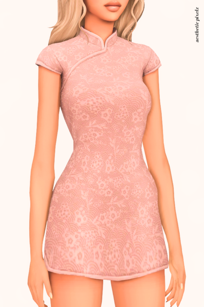 a female sim wearing a custom content dress in the sims 4 that is short and casual style