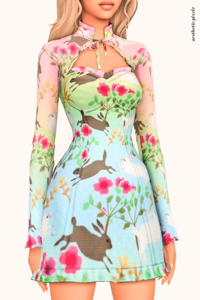 a female sim wearing a custom content dress in the sims 4 that is short and casual style
