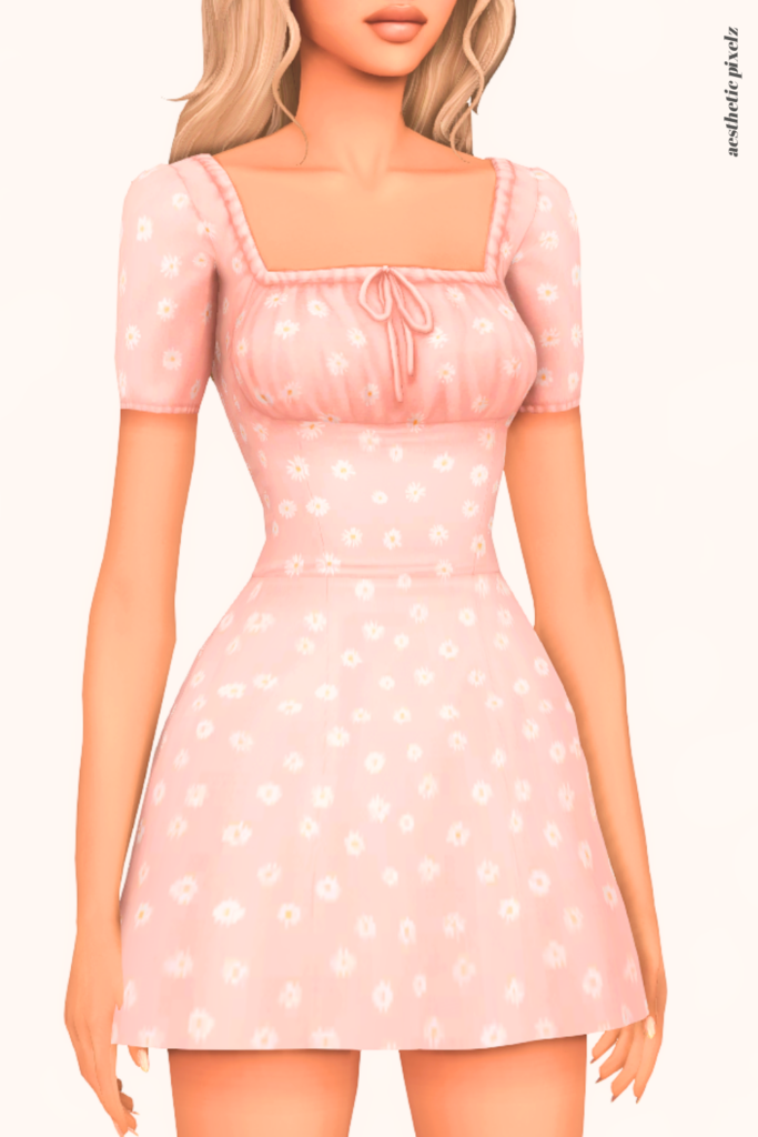 a female sim wearing a custom content dress in the sims 4 that is short and casual style