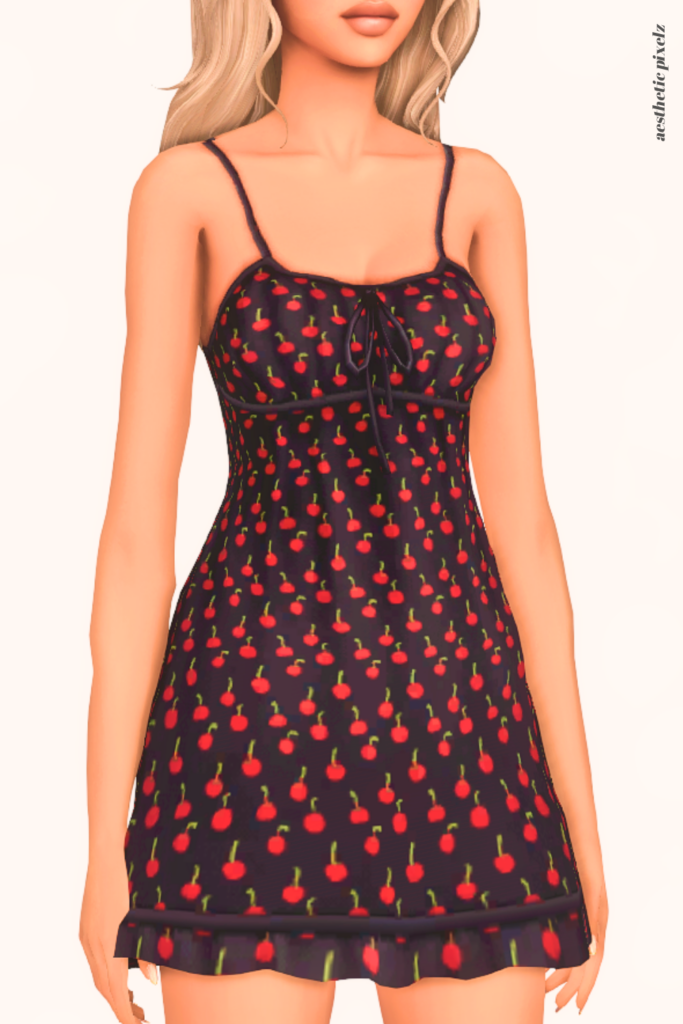 a female sim wearing a custom content dress in the sims 4 that is short and casual style
