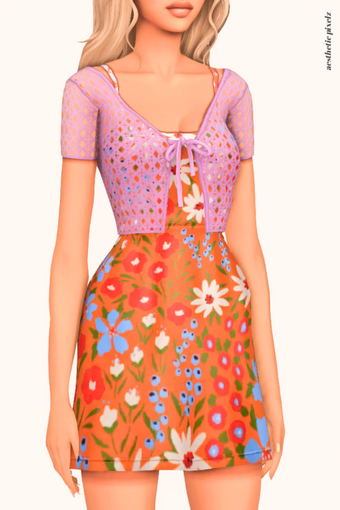 a female sim wearing a custom content dress in the sims 4 that is short and casual style