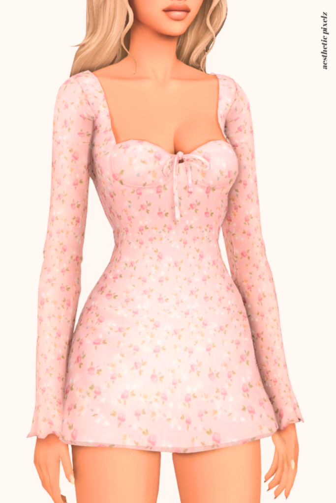 a female sim wearing a custom content dress in the sims 4 that is short and casual style