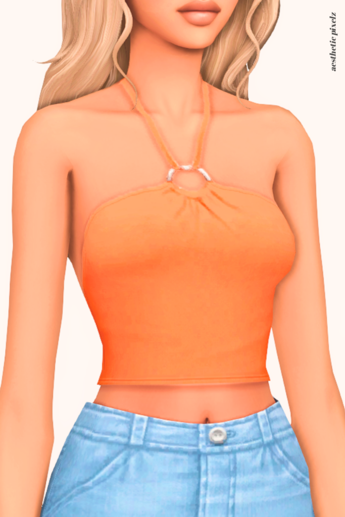a female sim wearing a custom content crop top in the sims 4