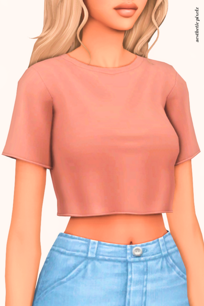 a female sim wearing a custom content crop top in the sims 4