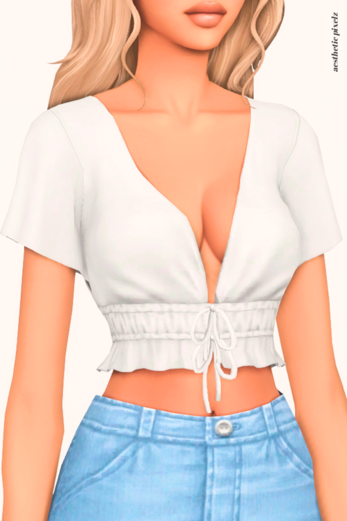 a female sim wearing a custom content crop top in the sims 4