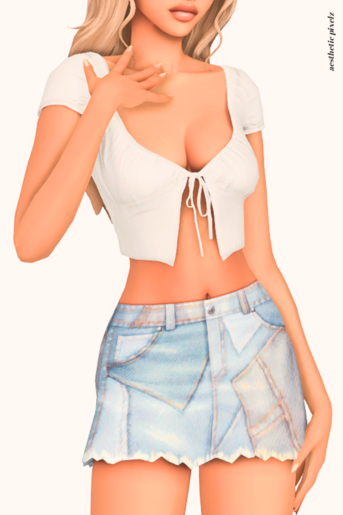 a female sim wearing a custom content mini skirt in the sims 4