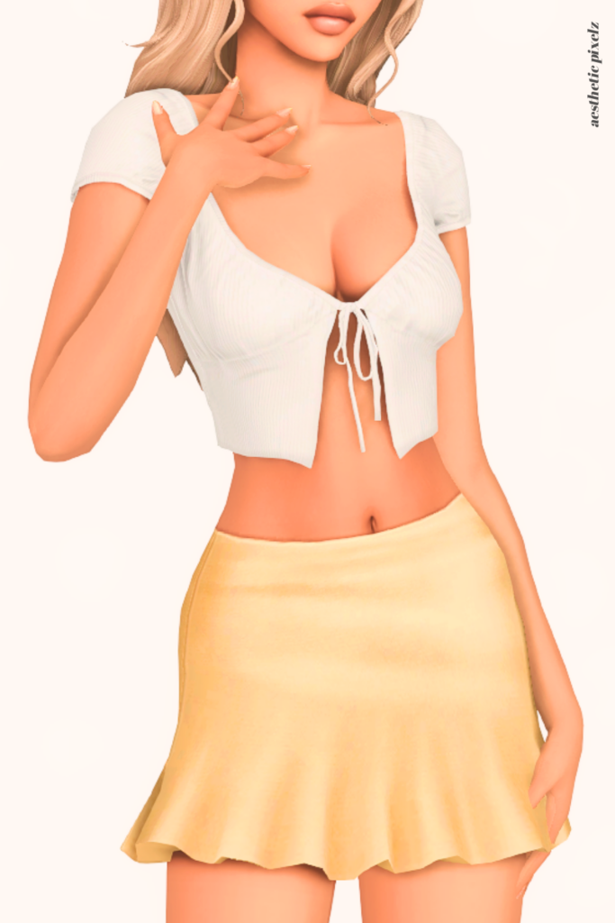 a female sim wearing a custom content mini skirt in the sims 4