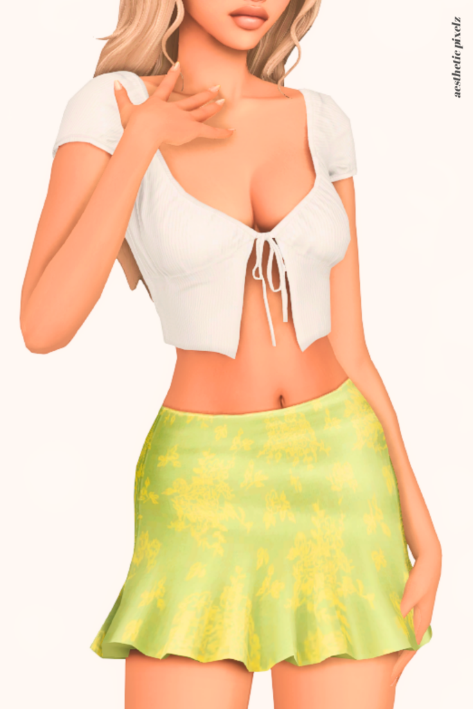 a female sim wearing a custom content mini skirt in the sims 4