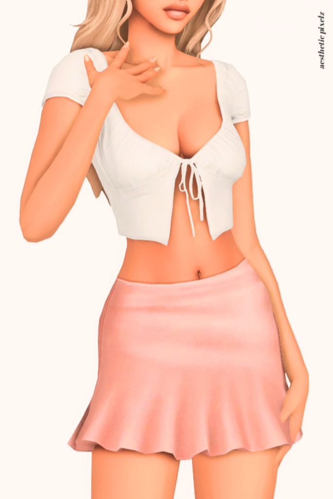 a female sim wearing a custom content mini skirt in the sims 4