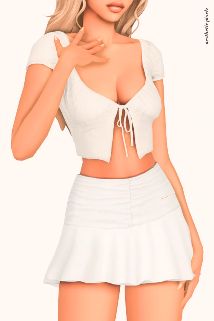 a female sim wearing a custom content mini skirt in the sims 4