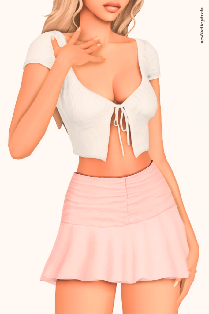 a female sim wearing a custom content mini skirt in the sims 4