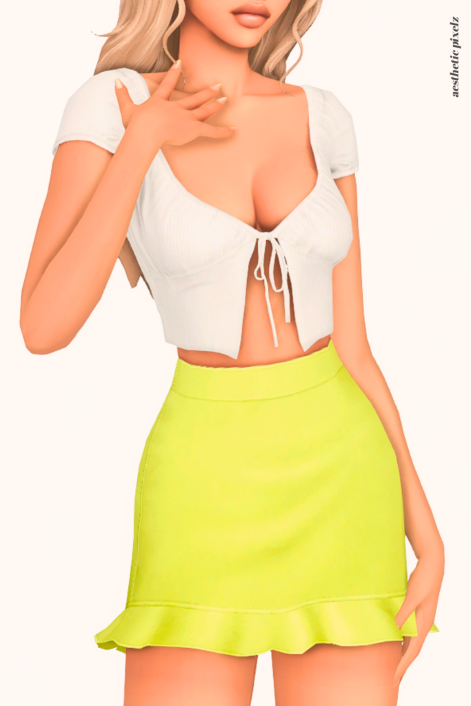 a female sim wearing a custom content mini skirt in the sims 4