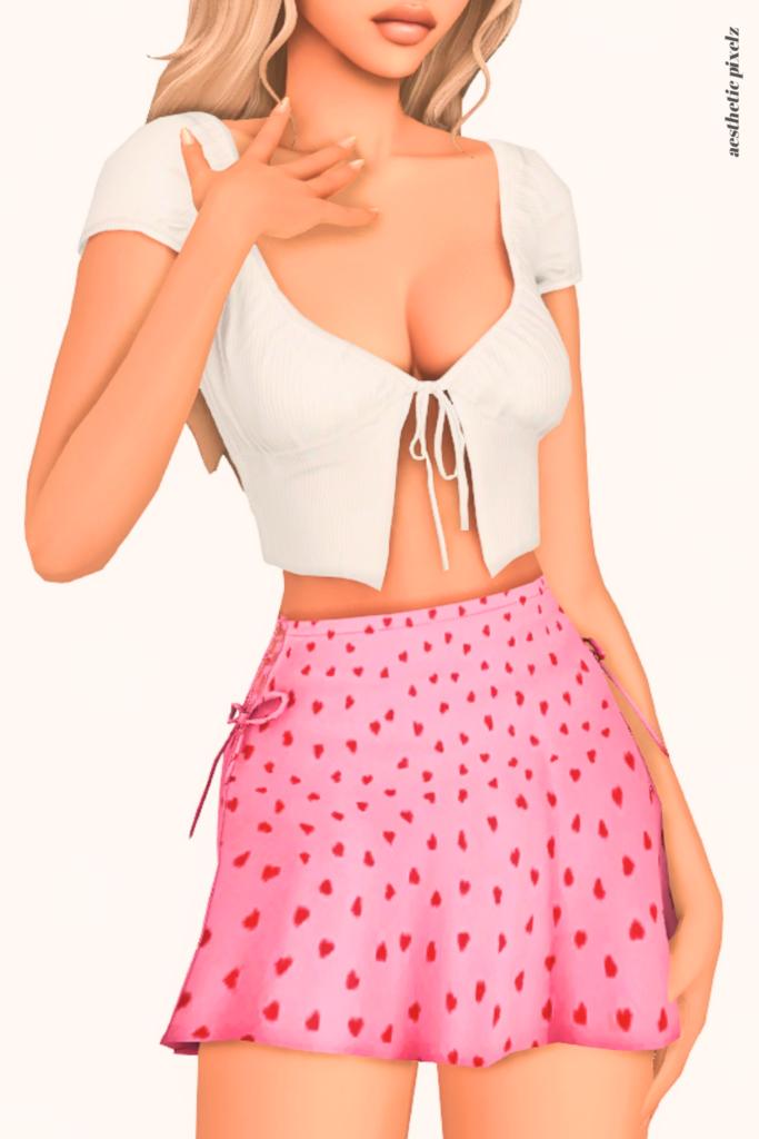 a female sim wearing a custom content mini skirt in the sims 4