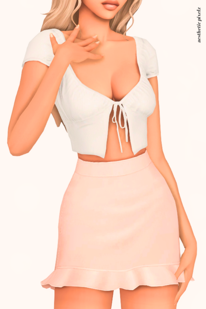 a female sim wearing a custom content mini skirt in the sims 4