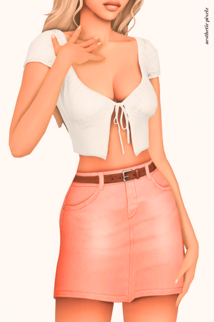 a female sim wearing a custom content mini skirt in the sims 4