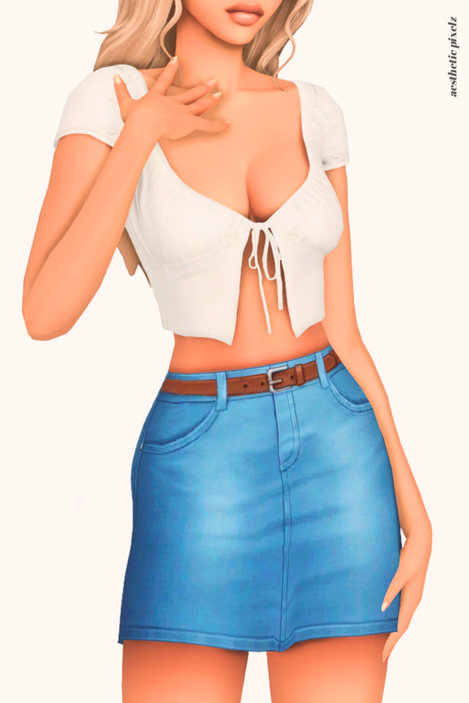 a female sim wearing a custom content mini skirt in the sims 4