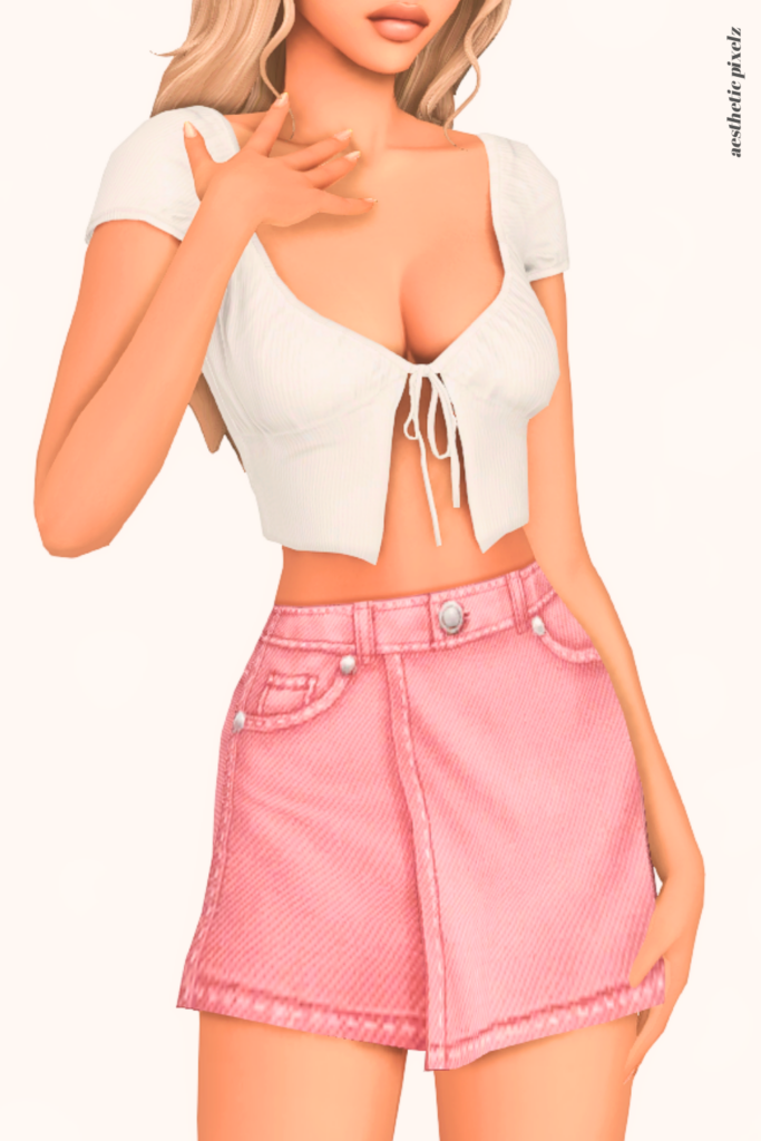 a female sim wearing a custom content mini skirt in the sims 4