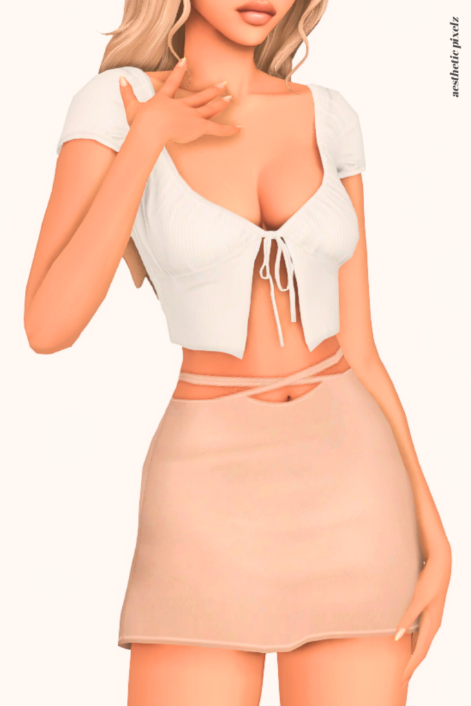 a female sim wearing a custom content mini skirt in the sims 4