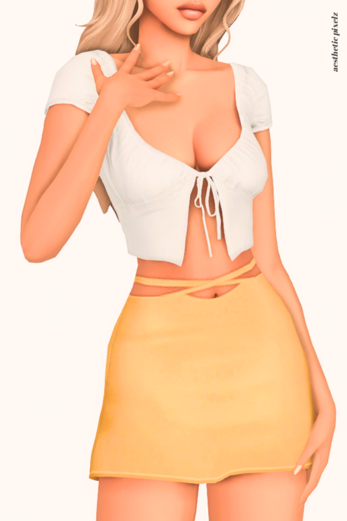 a female sim wearing a custom content mini skirt in the sims 4