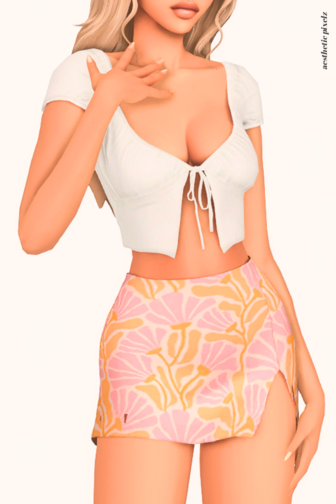a female sim wearing a custom content mini skirt in the sims 4