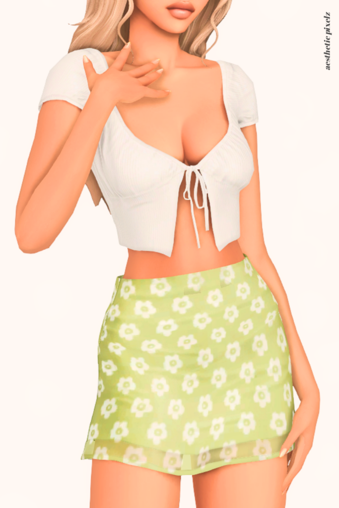a female sim wearing a custom content mini skirt in the sims 4