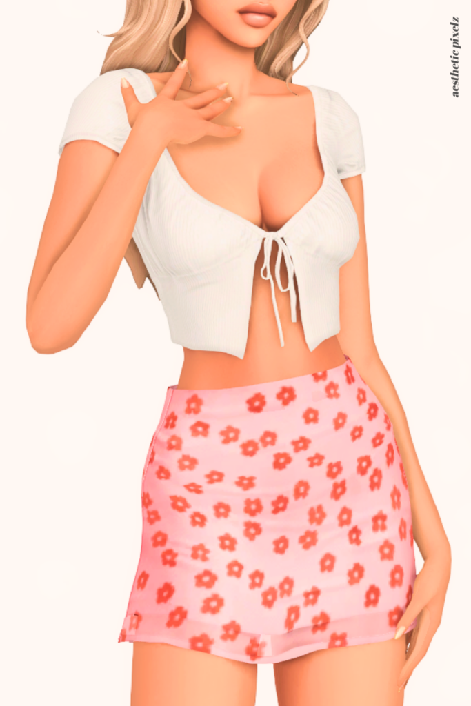 a female sim wearing a custom content mini skirt in the sims 4