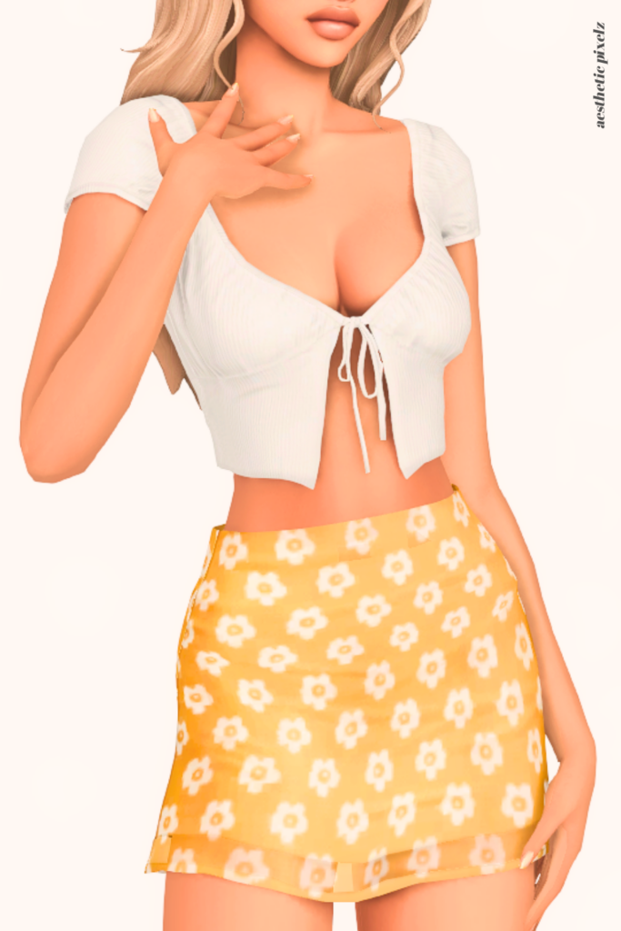 a female sim wearing a custom content mini skirt in the sims 4