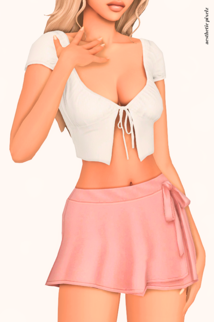 a female sim wearing a custom content mini skirt in the sims 4
