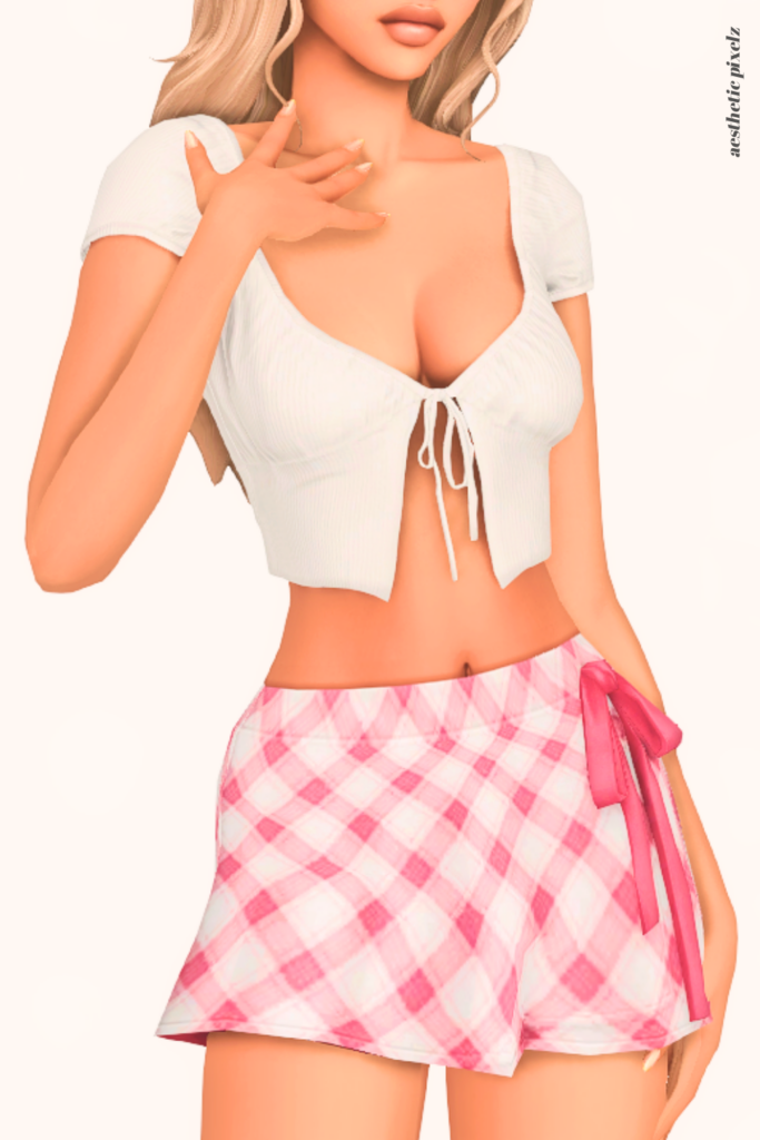 a female sim wearing a custom content mini skirt in the sims 4