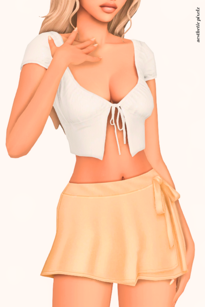 a female sim wearing a custom content mini skirt in the sims 4