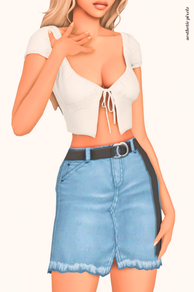 a female sim wearing a custom content mini skirt in the sims 4