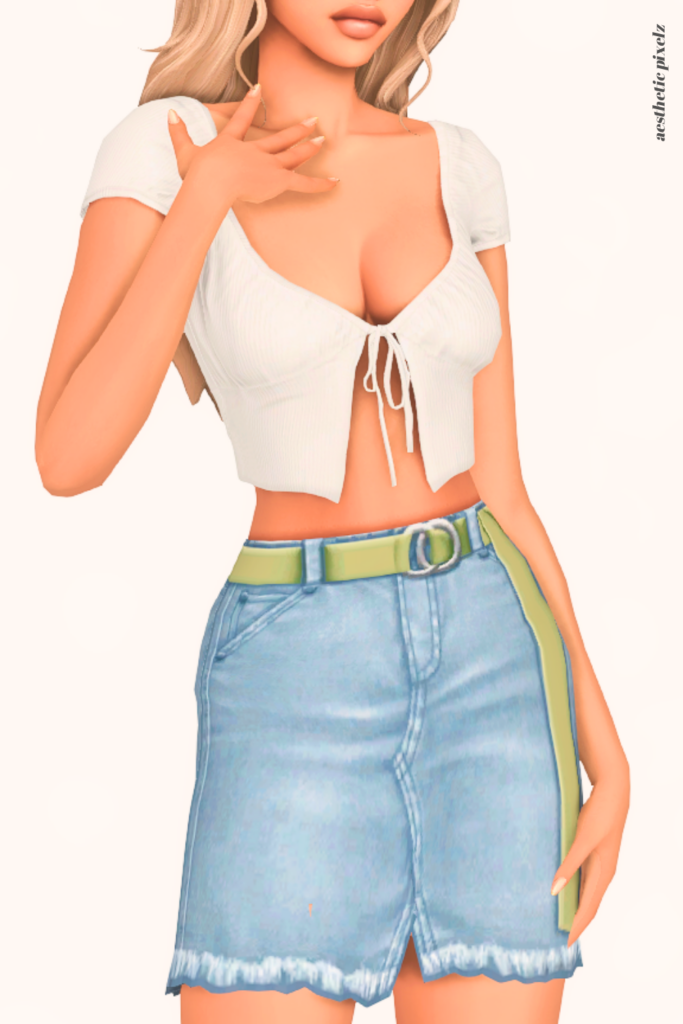 a female sim wearing a custom content mini skirt in the sims 4