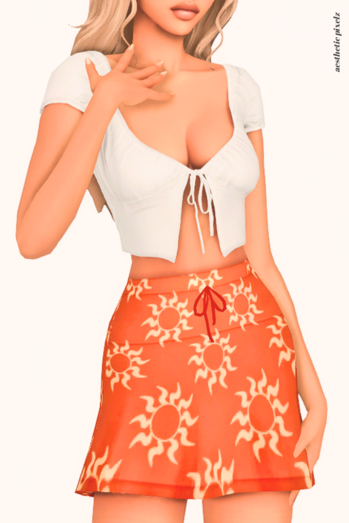 a female sim wearing a custom content mini skirt in the sims 4