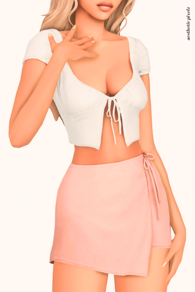 a female sim wearing a custom content mini skirt in the sims 4