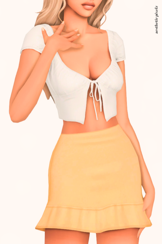 a female sim wearing a custom content mini skirt in the sims 4