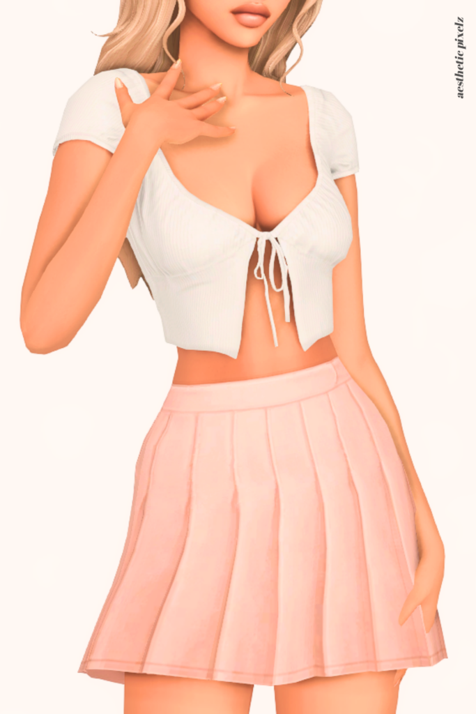 a female sim wearing a custom content mini skirt in the sims 4