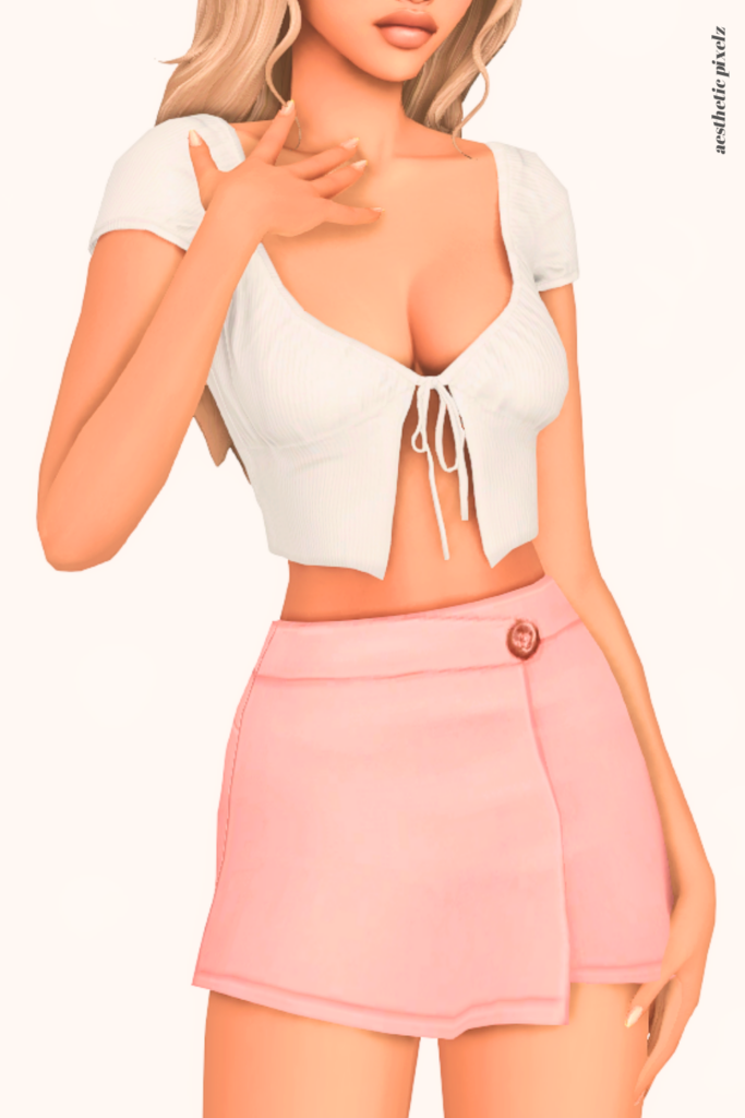 a female sim wearing a custom content mini skirt in the sims 4