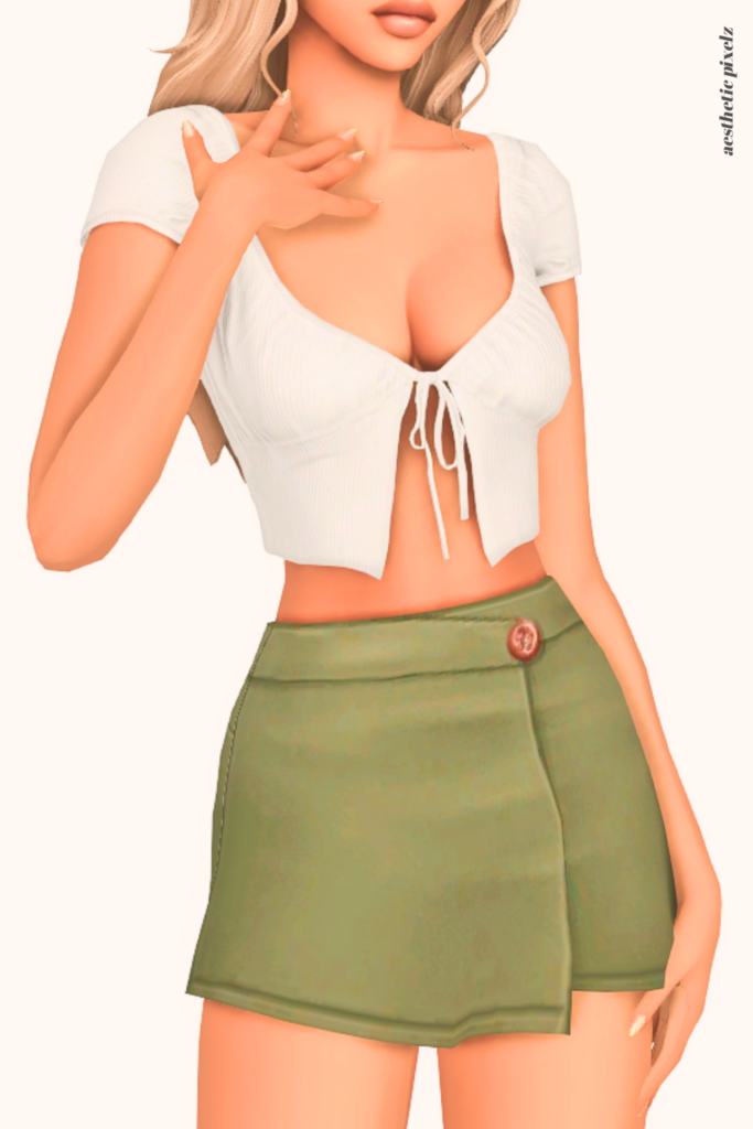 a female sim wearing a custom content mini skirt in the sims 4