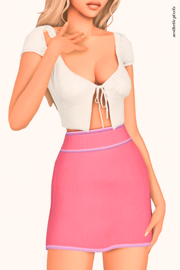 a female sim wearing a custom content mini skirt in the sims 4