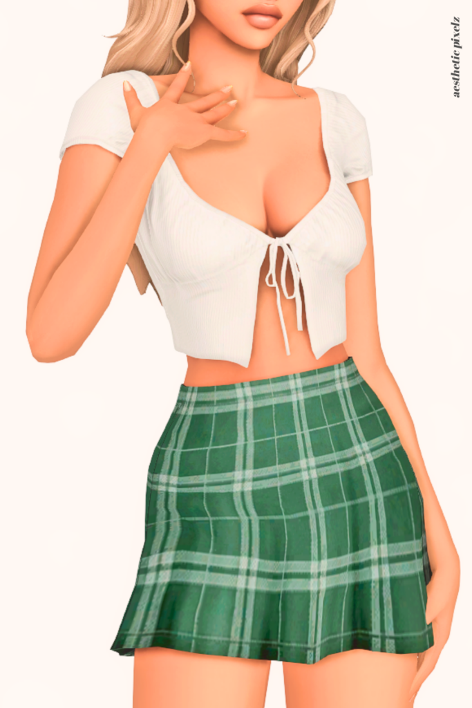 a female sim wearing a custom content mini skirt in the sims 4
