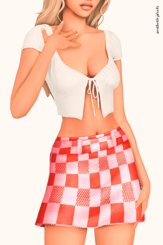 a female sim wearing a custom content mini skirt in the sims 4