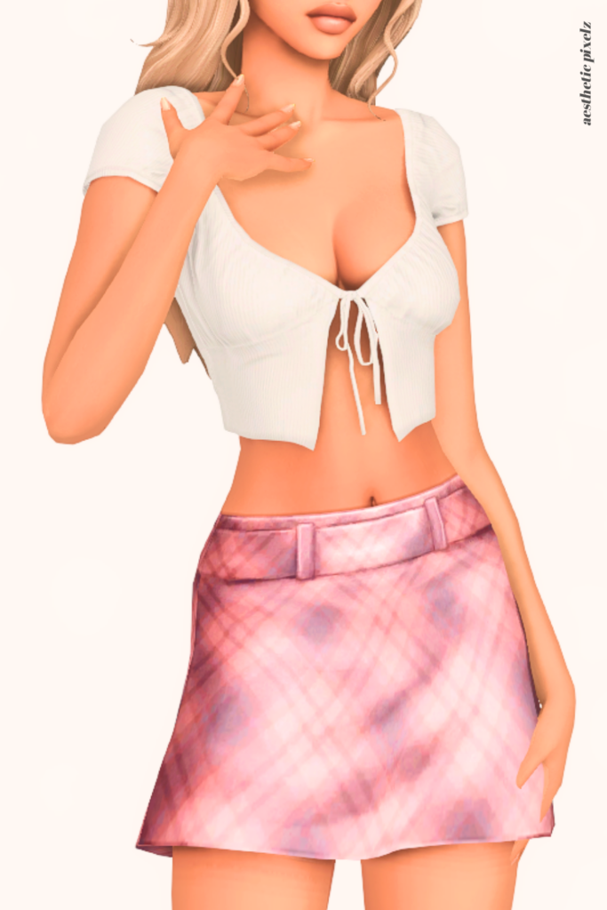 a female sim wearing a custom content mini skirt in the sims 4