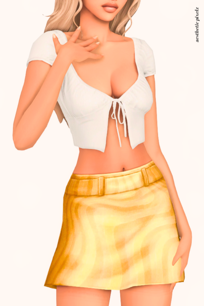 a female sim wearing a custom content mini skirt in the sims 4