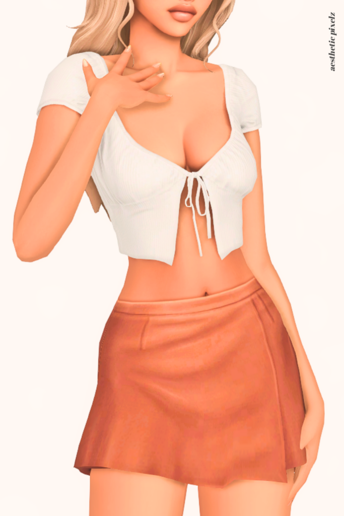 a female sim wearing a custom content mini skirt in the sims 4