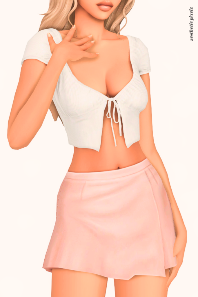 a female sim wearing a custom content mini skirt in the sims 4