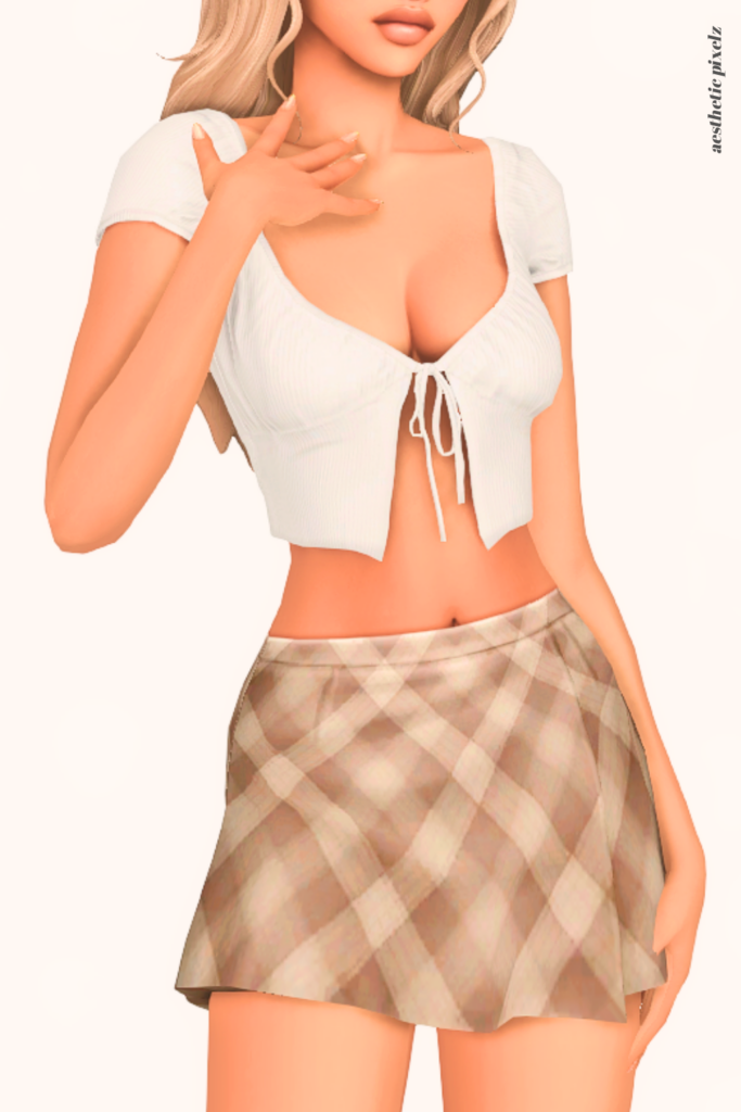 a female sim wearing a custom content mini skirt in the sims 4