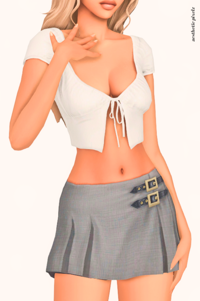 a female sim wearing a custom content mini skirt in the sims 4